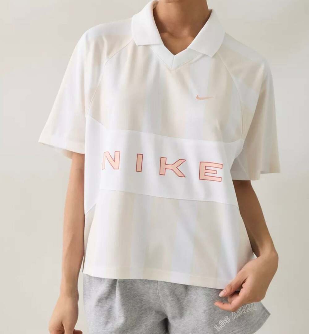 Nike Street oversized striped jersey in beige Size Small